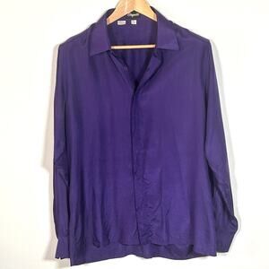 Vintage Elegante 100% Silk Shirt Men’s L 16-16.5 Made in Hong Kong Purple